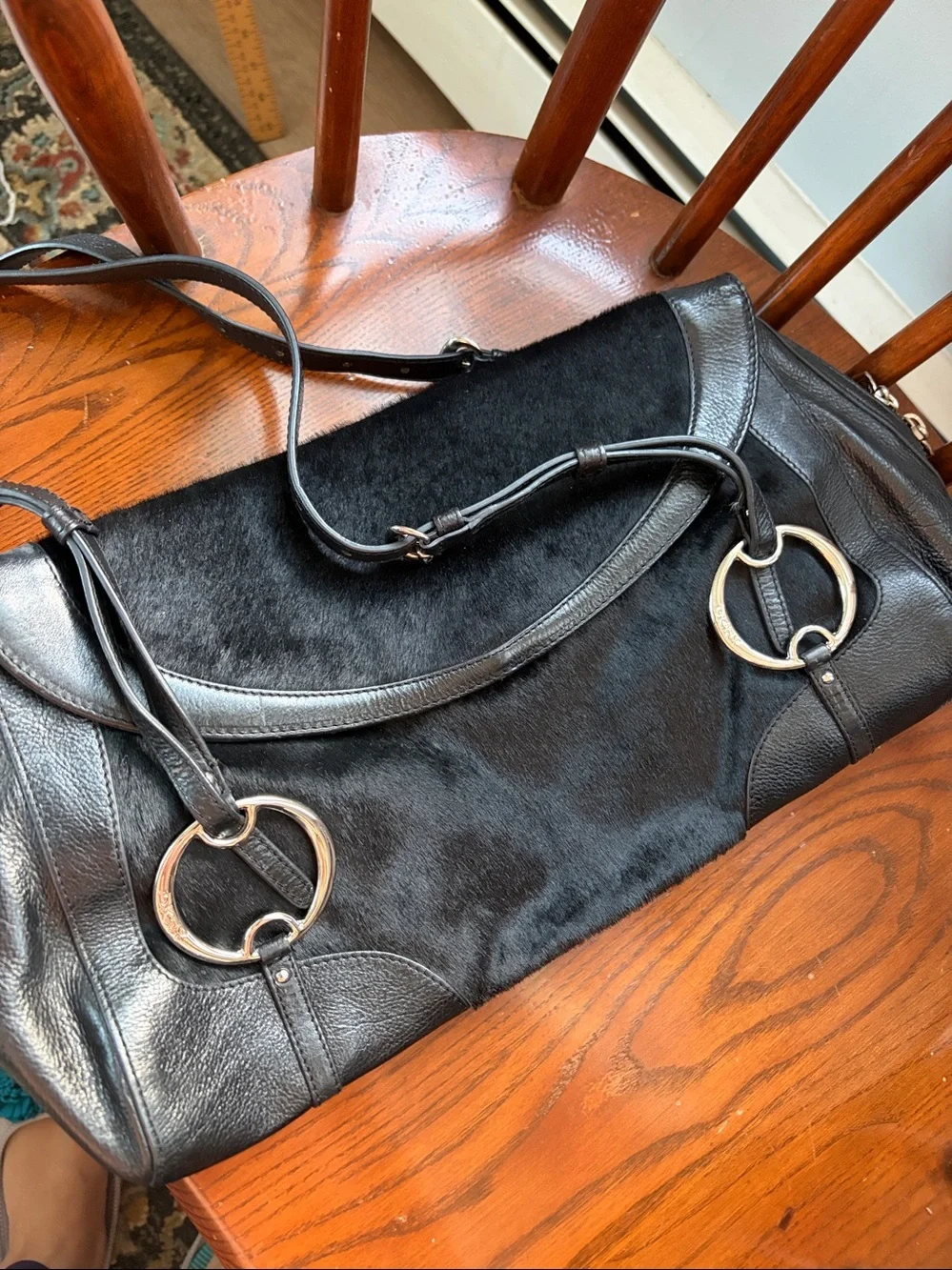 DKNY Y2K Black Leather & Haircalf Shoulder Bag
